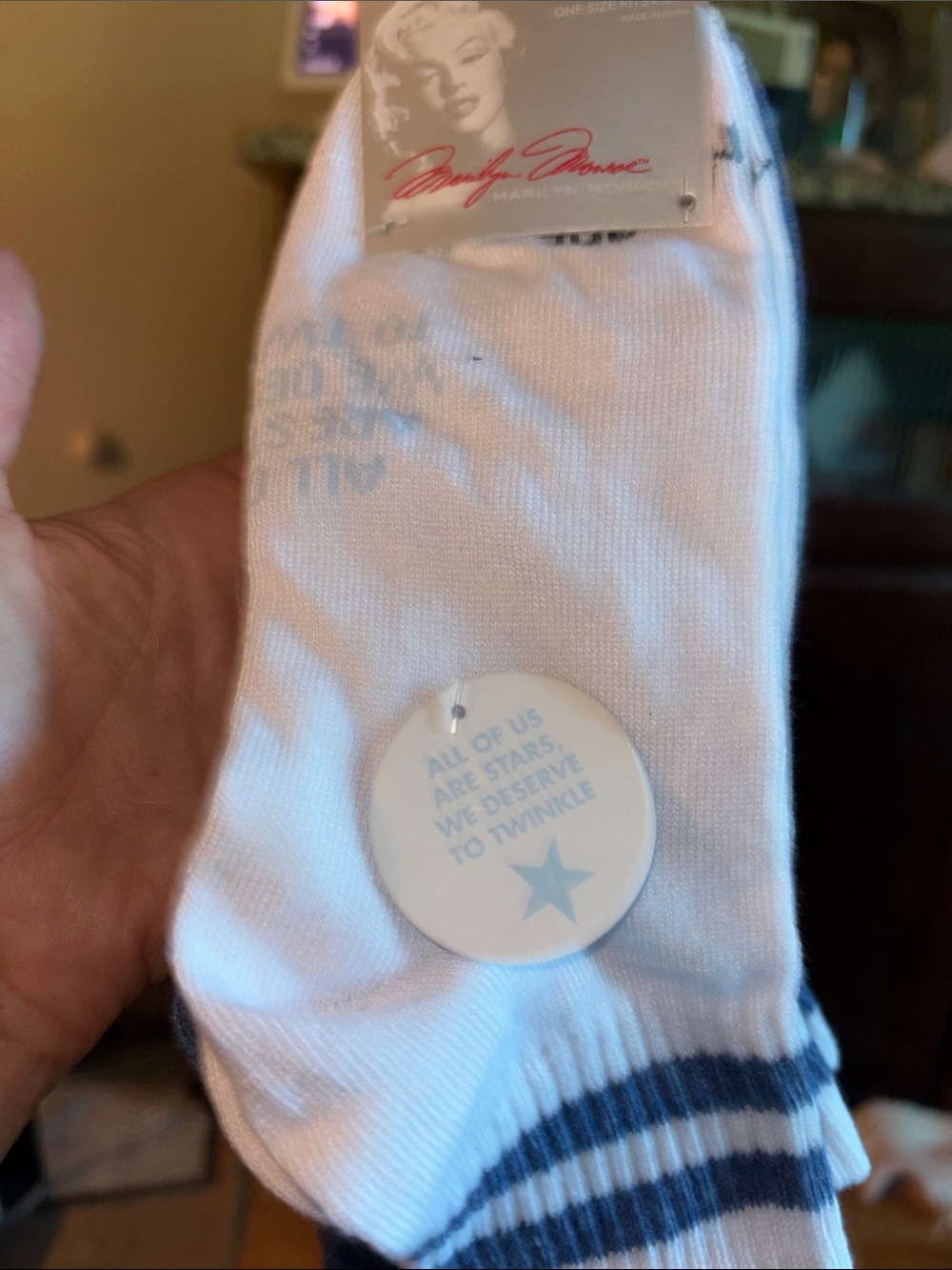 Marilyn Monroe White Low-Cut Socks with Navy Stripes 5 Pairs!